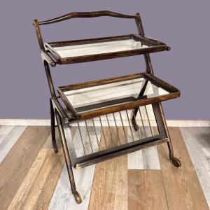 Ico Parisi, carrello in legno ottone e vetro, Anni '50, Ico Parisi, wooden, brass, and glass trolley, 1950s